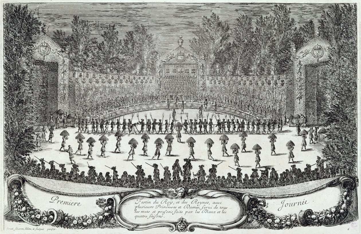 「Les Plaisirs de l&39;Ile Enchantee」のフェスティバルの最初の日、1664年5月7日 作： イスラエル・シルベストル・ザ・ヤング