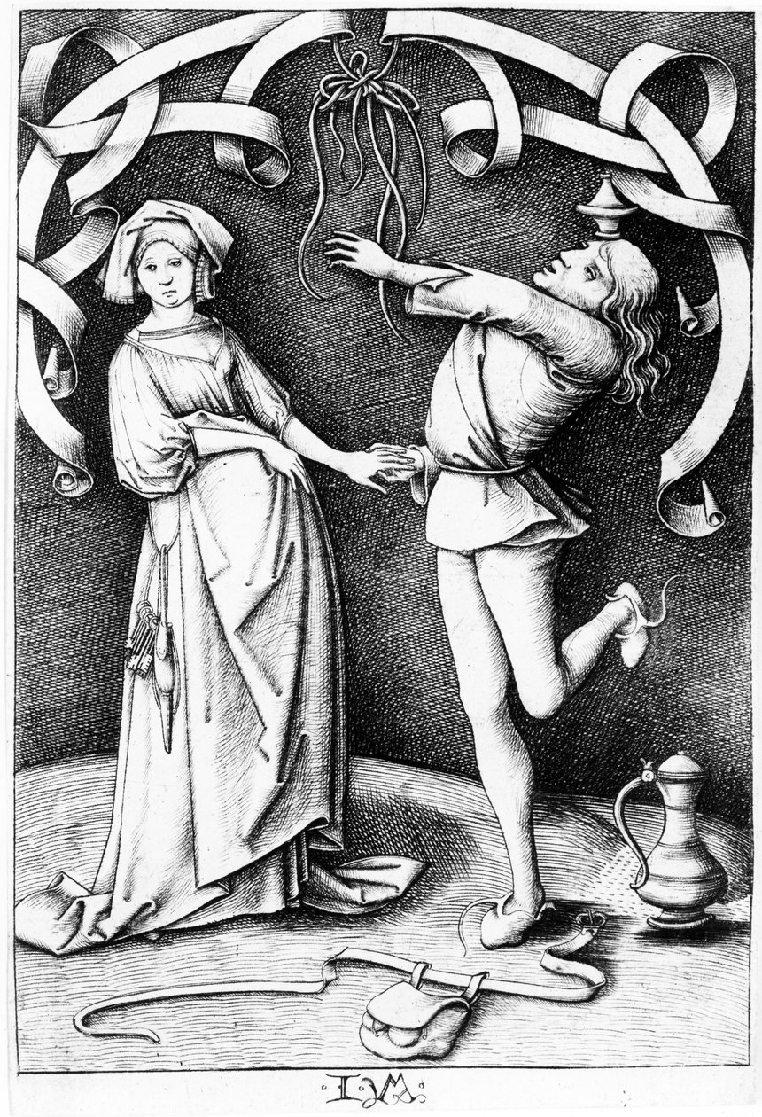 ジャグラーと女、1495-1503年頃 作： イスラエル・ファン・メッケネム