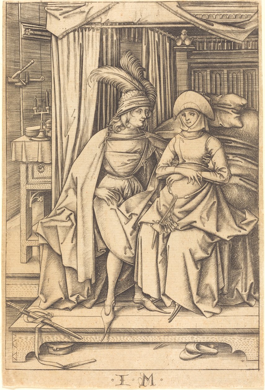 ベッドに座る夫婦、c. 14951503。 作： イスラエル・ファン・メッケネム