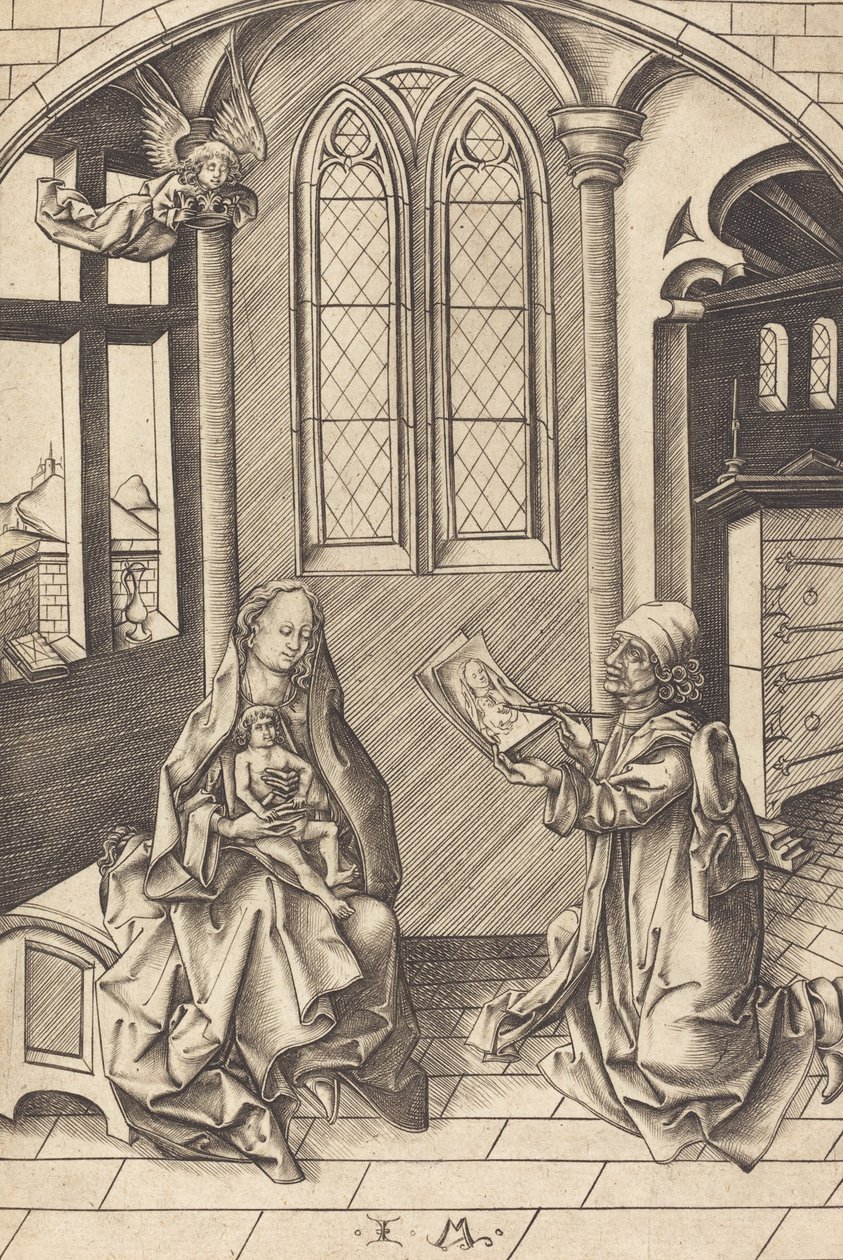 聖ルカが聖母の肖像画を描く、c。 1475年。 作： イスラエル・ファン・メッケネム