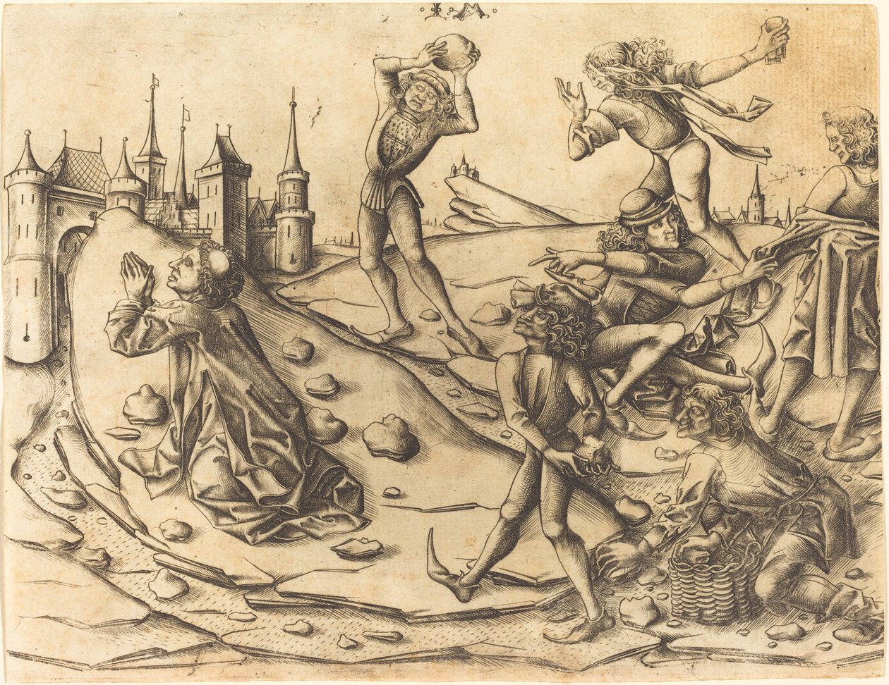 聖ステパノの投石、c。 1470年。 作： イスラエル・ファン・メッケネム