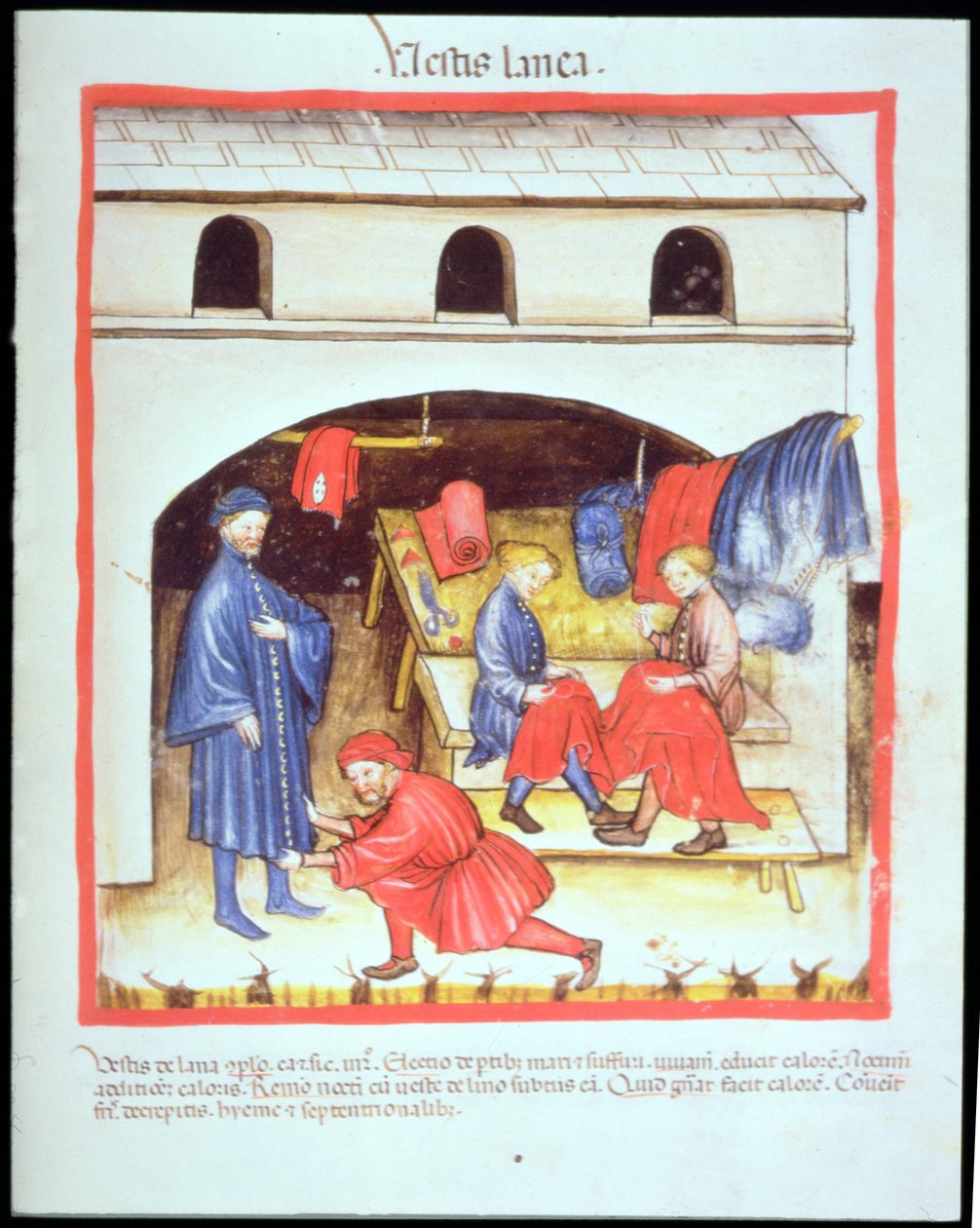 Nova 2644 fol.105r The Tailors：Clothes of Wool、from Tacuinum Sanitatis 作： イタリア語学校