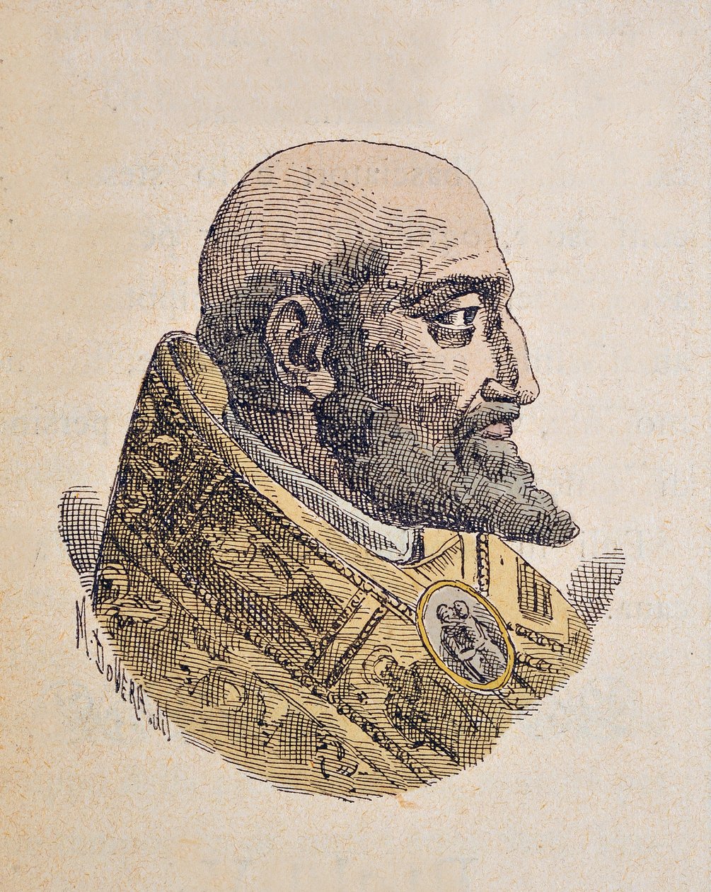 教皇クレメンス8世の肖像（クレメンテまたはクレメンス）（1592-1605）、1898年（後の着色による彫刻） 作： イタリア語学校
