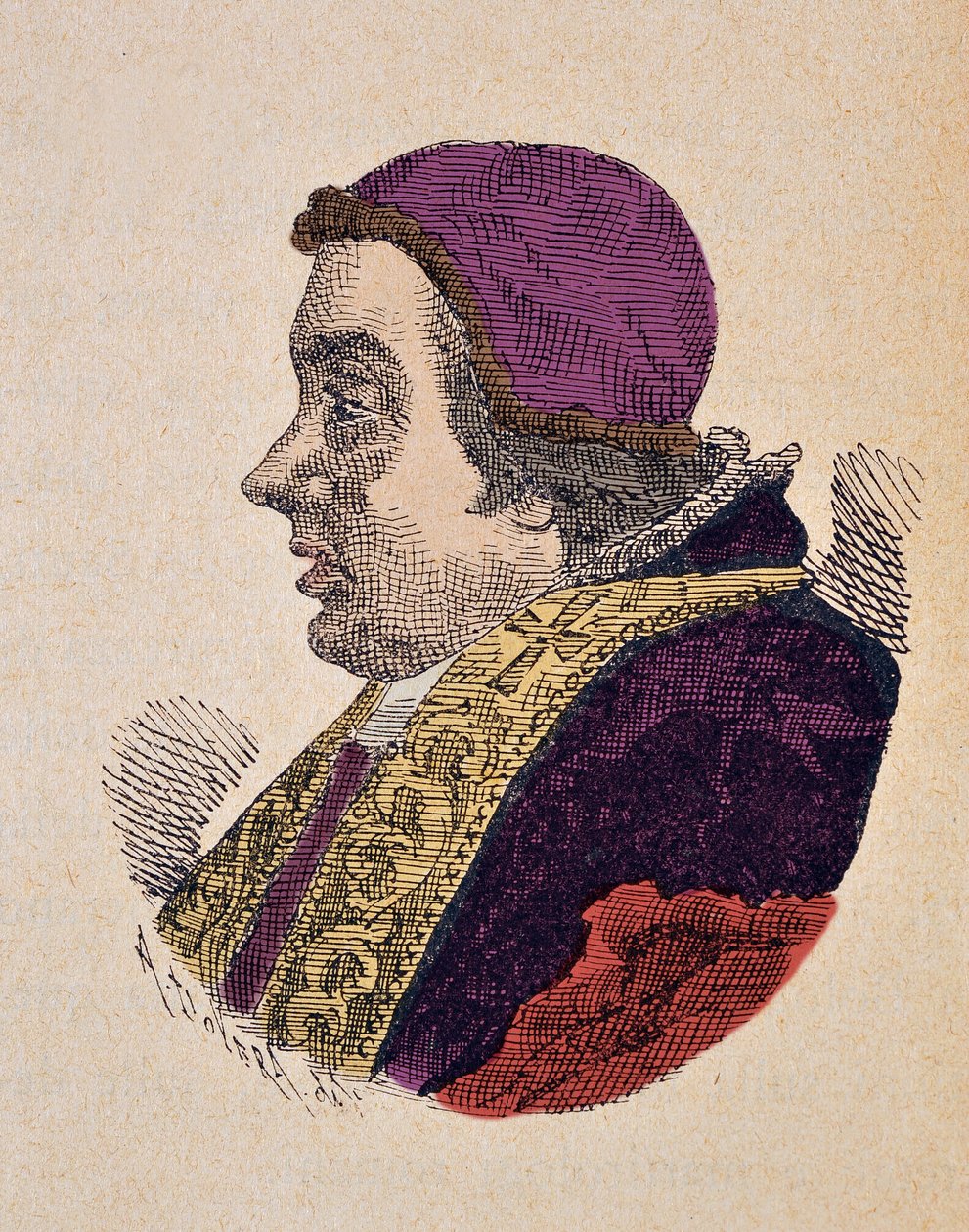 教皇クレメンス13世の肖像画（クレメンテまたはクレメンス）（1758-1769）、1898（後の着色による彫刻） 作： イタリア語学校