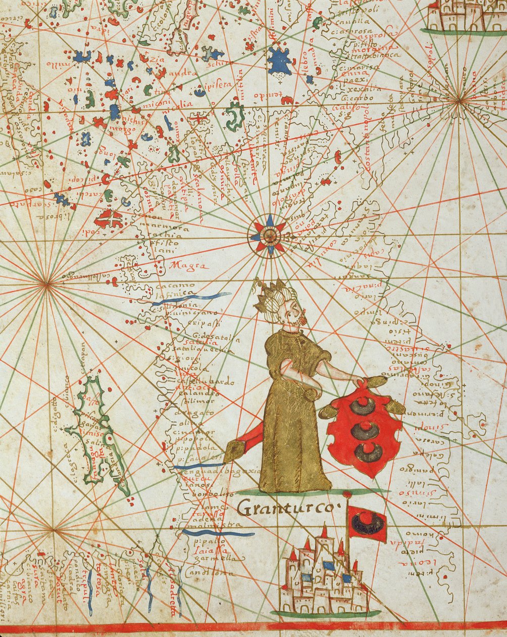 航海アトラスからのトルコ帝国、1646年（ベラムのインク） 作： イタリア語学校
