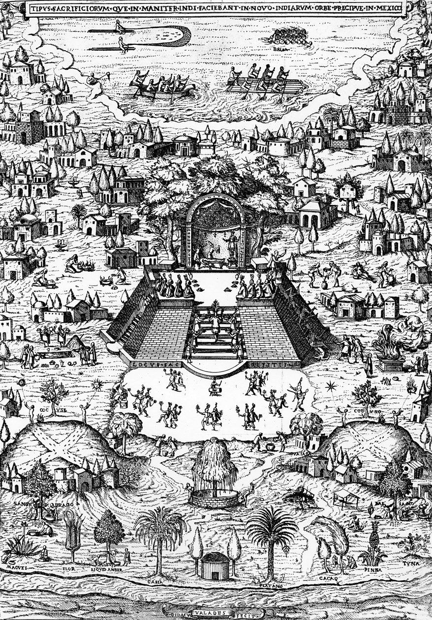 1579年に印刷されたDidacus（Diego）Valadesによる「レトリカクリスティアナ」からのメキシコシティの眺め 作： イタリア語学校