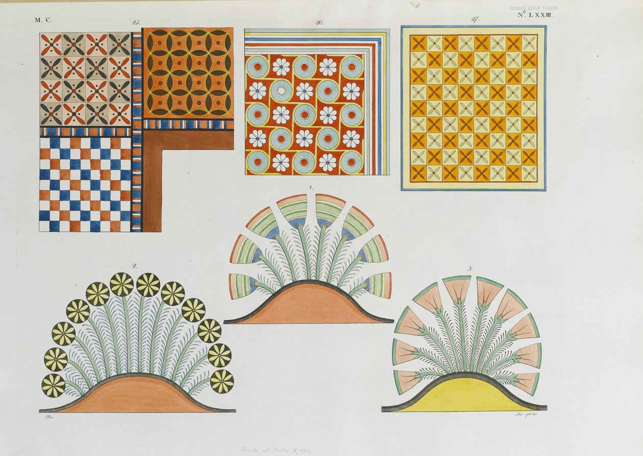 エジプトの墓と家々のアーチと天井の壁画 作： イタリア語学校