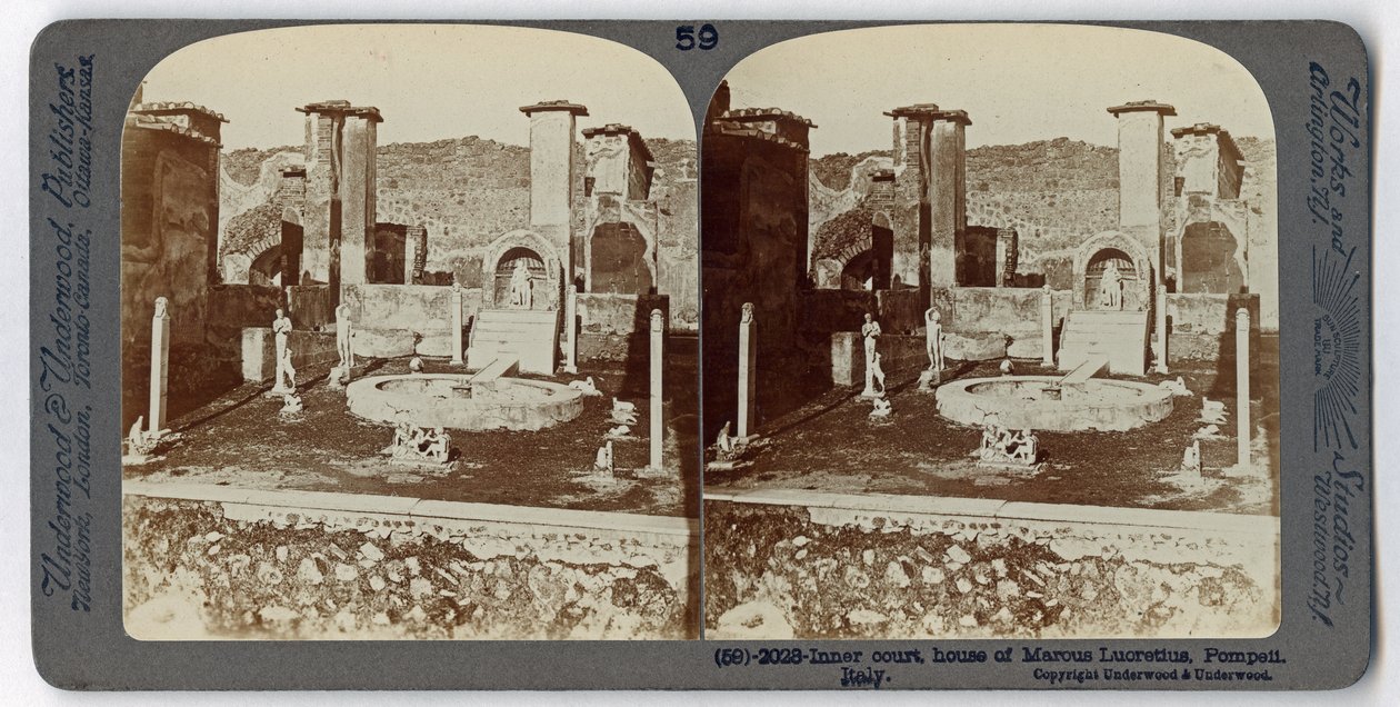 マーカスルクレティウスの家、ポンペイ、アンダーウッドトラベルライブラリ、1895年（セピア写真） 作： イタリアの写真家