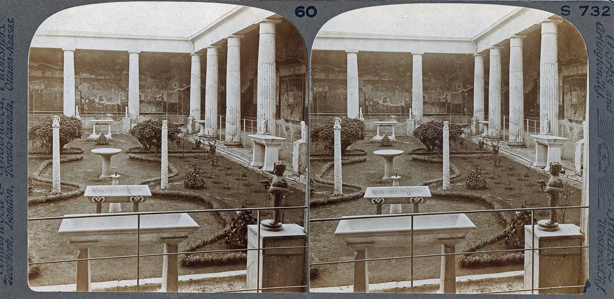 Underwood Travel Libraryのポンペイの家、ヴェッティの家、1895年（セピア写真） 作： イタリアの写真家