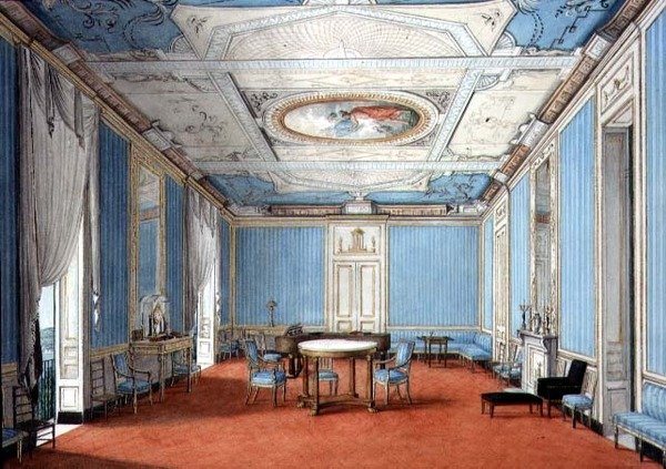 ネオクラシカルなネオポリタン・パラッツォの内装 1830年頃 （紙にガッシュと水彩画） 作： イタリア語学校