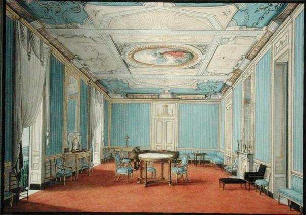 ナポリのネオクラシカルな宮殿の内部 1830年頃（紙にグワッシュと水彩で金を盛り上げたもの） 作： イタリア語学校