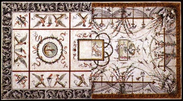 ネオクラシック様式の天井の代替デザイン、1800年頃（紙にペンとインク、水彩画） 作： イタリア語学校
