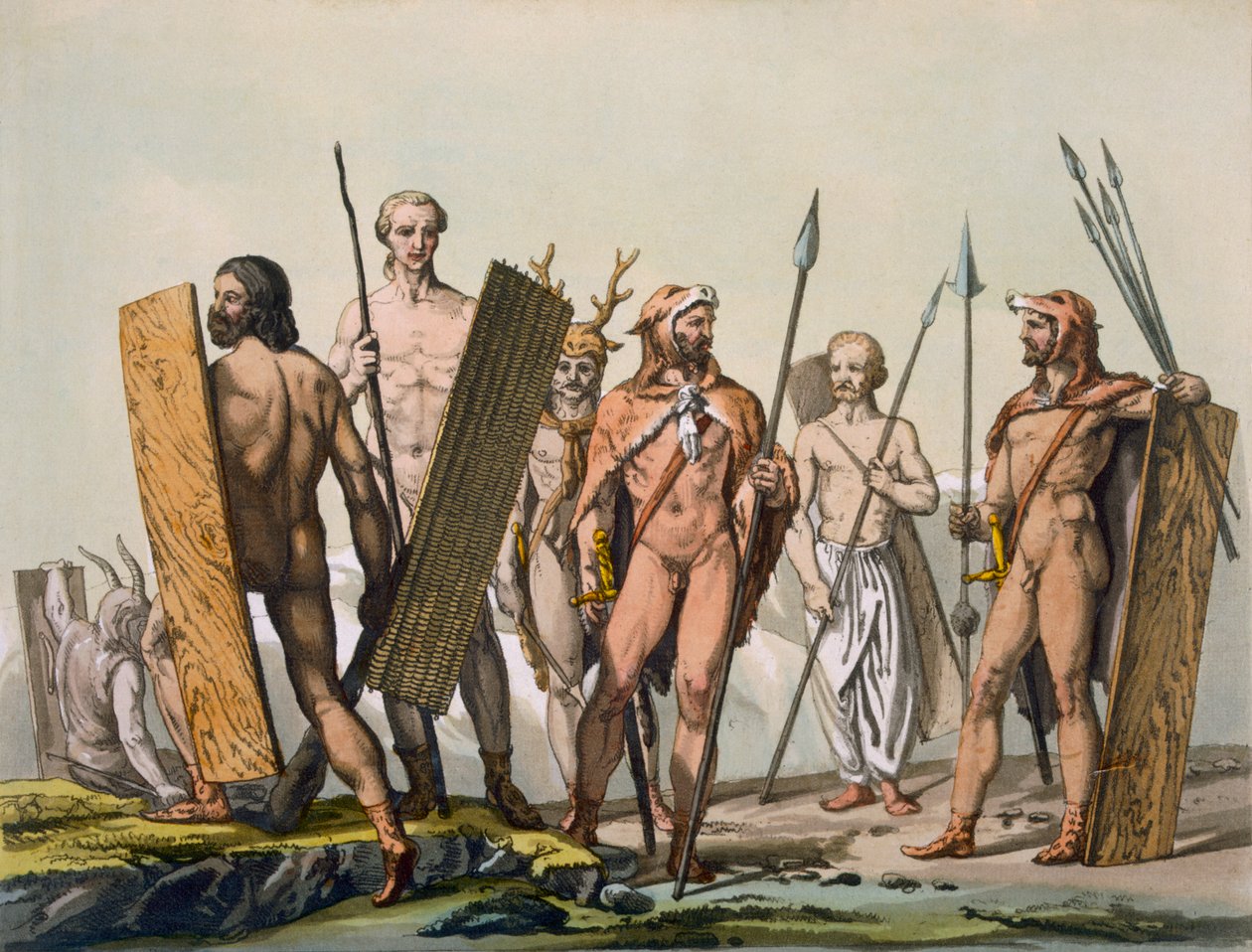 シャーマンとの戦いに身を包んだ古代ケルトの戦士、1800〜18年頃 作： イタリア語学校
