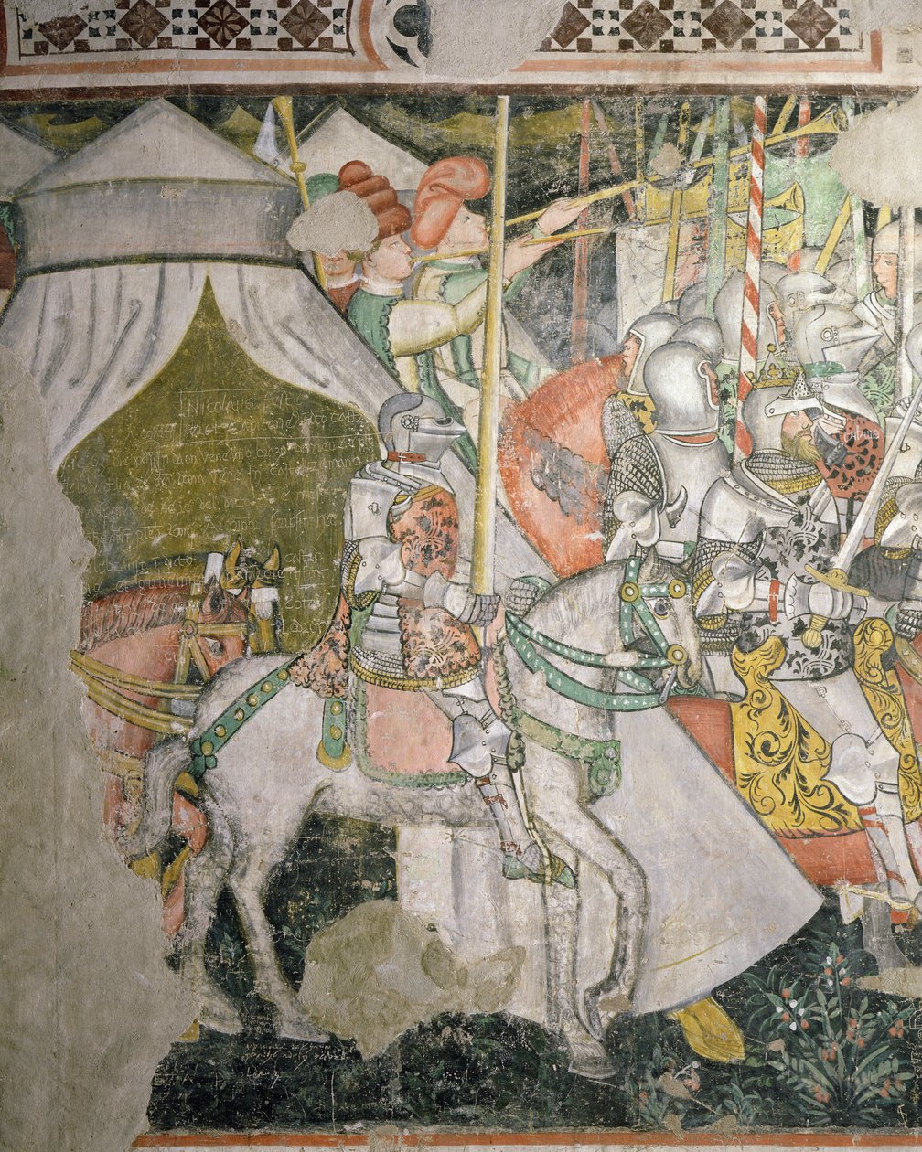 馬に乗った軍隊、戦闘シーンの詳細（フレスコ画） 作： イタリア語学校