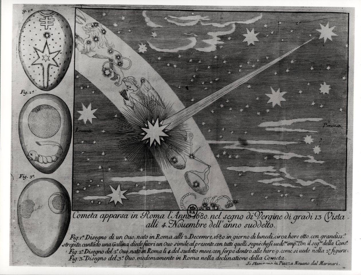 おとめ座の間にローマに現れ、1680年11月まで見え続けた彗星の占星術図 作： イタリア語学校