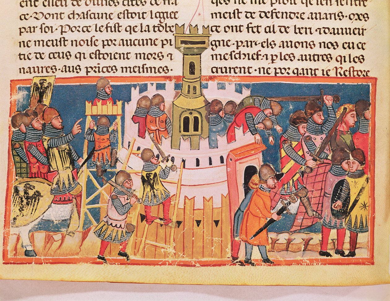 スエトニウス（c.75-150）によって「ルヴィーテジDodiciチェーザリ」（ベラム）から、砦の攻撃 作： イタリア語学校