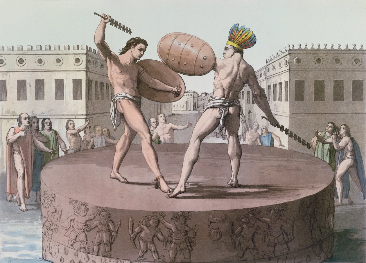 Cuauhxicalli、1820年頃の戦闘でのアステカ族の戦士 作： イタリア語学校