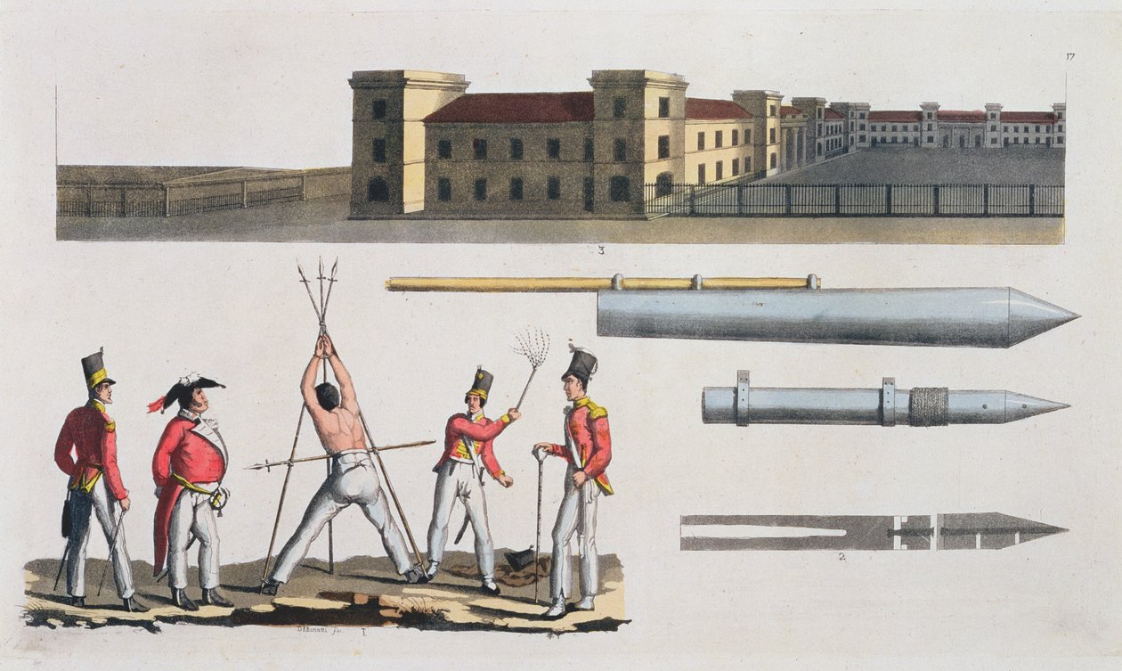 チャタムバラック、トライアングルアンドコングレブロケットと呼ばれる軍事罰、The History of the Nations（アクアチント）のプレート17 作： イタリア語学校