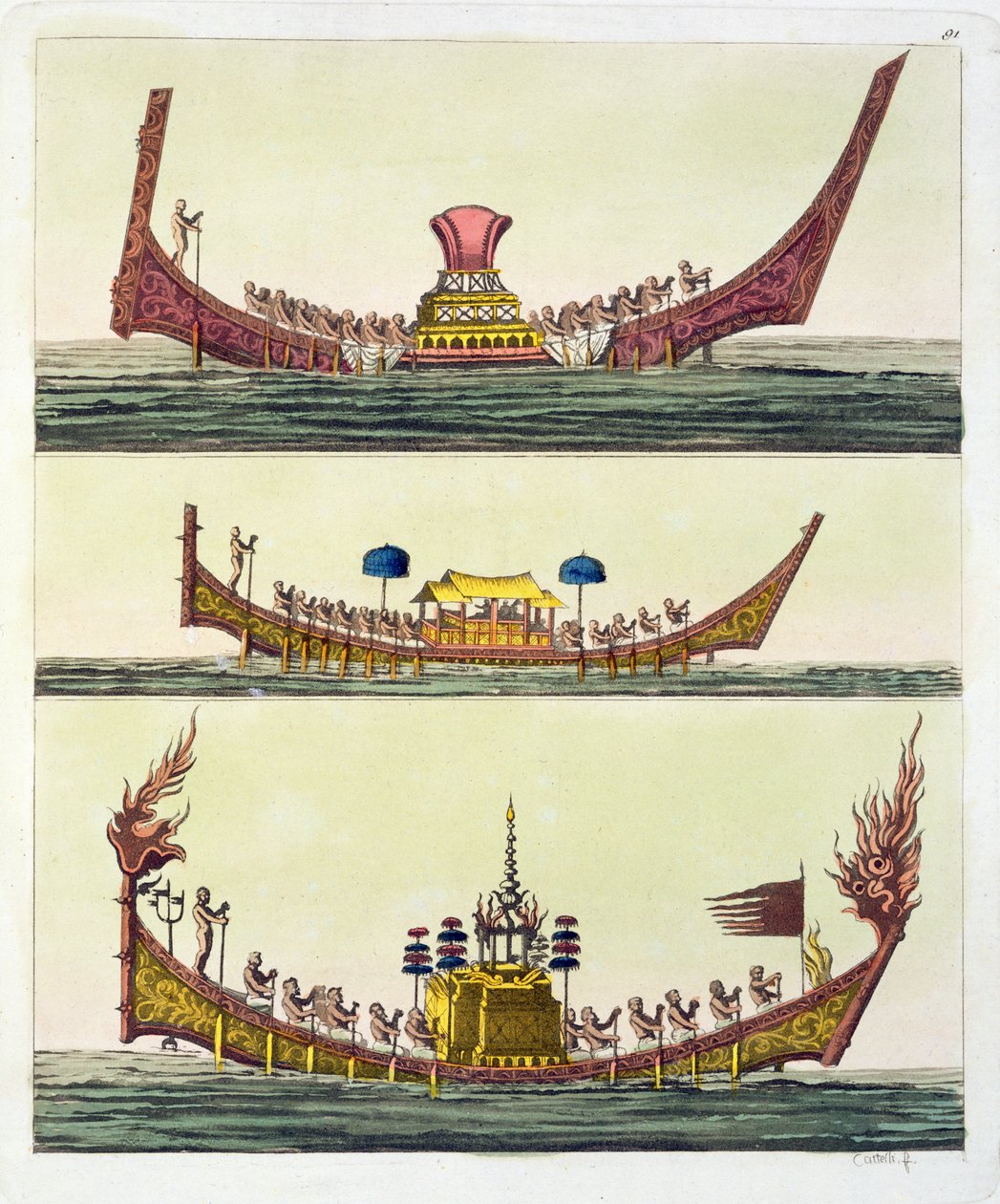 コーチン中国船、ジュリオフェラーリオ作のルコスチュームアンシアンエモデルヌのイラスト、c.1820s-30sを発行 作： イタリア語学校