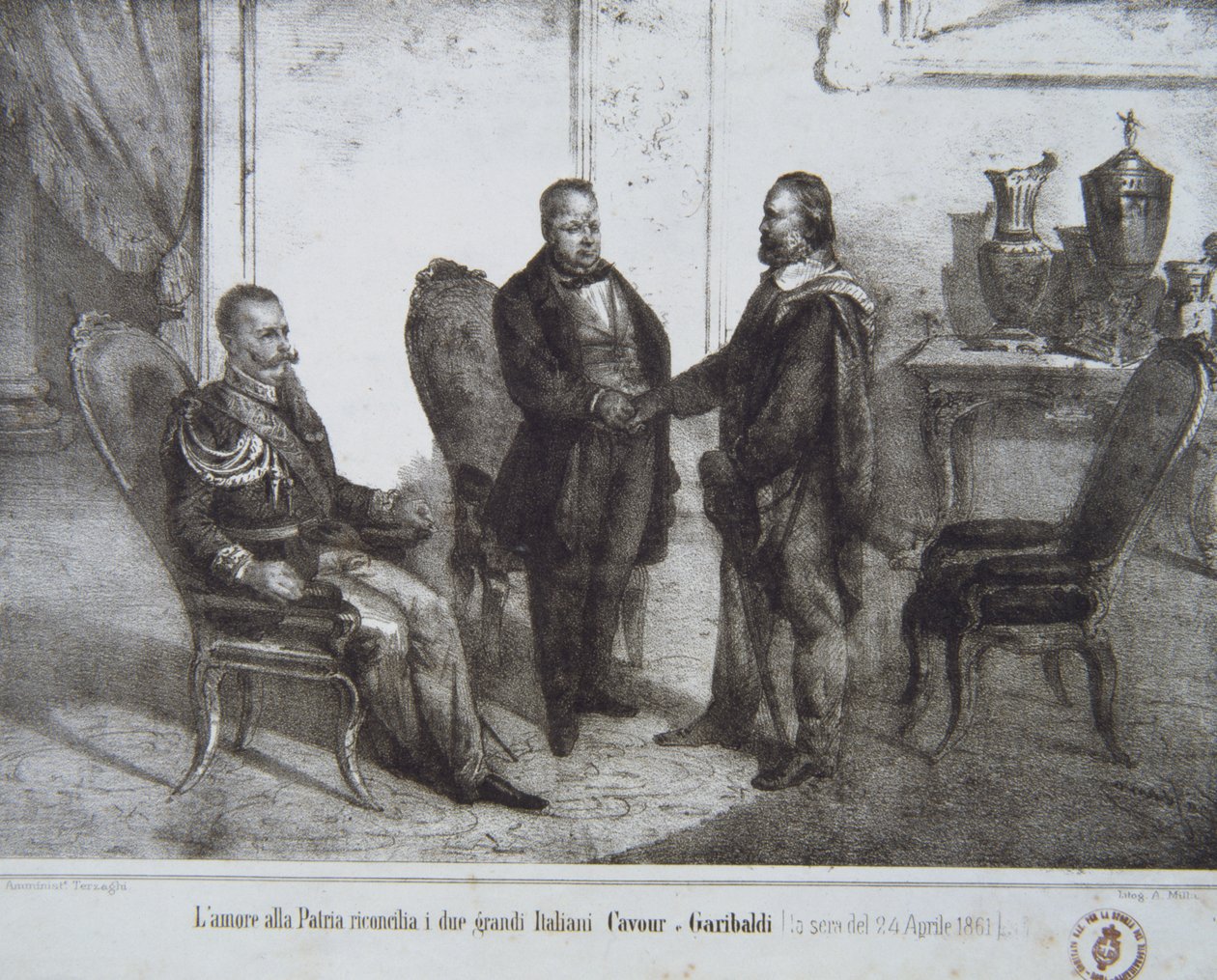 1861年4月24日にガリバルディとカブールの間の評議会 作： イタリア語学校