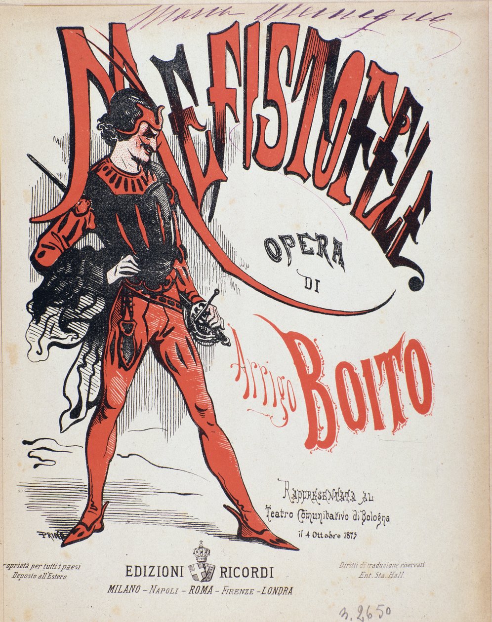 Arrigo（Enrico）BoitoによるMefistofeleオペラの楽譜の表紙 作： イタリア語学校