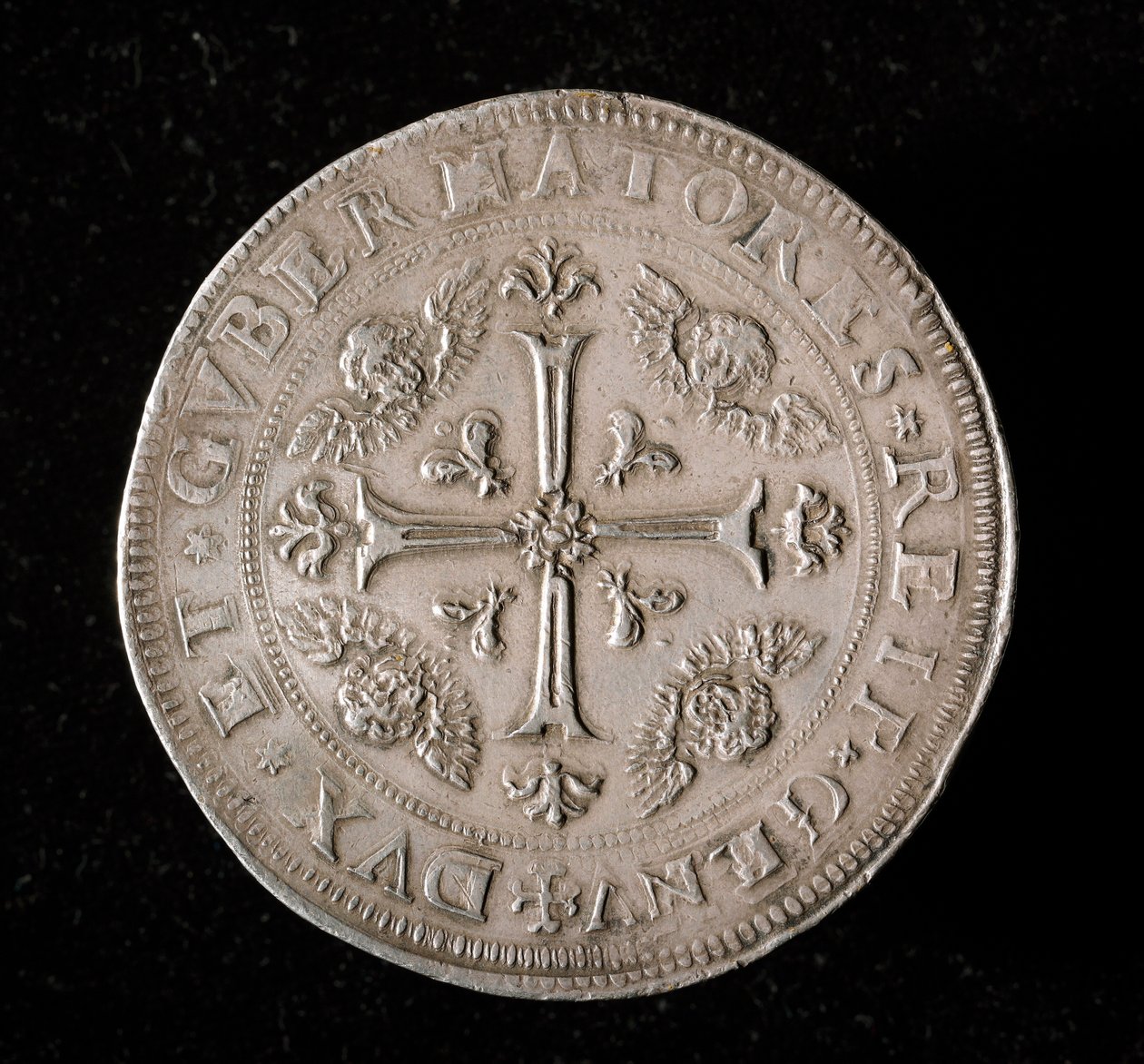 ゲネス共和国の通貨：6エキュート銀貨。直径61.5mm。1715.裏面。ゲネス共和国新旧対照表（請求書、M7156) 作： イタリア語学校
