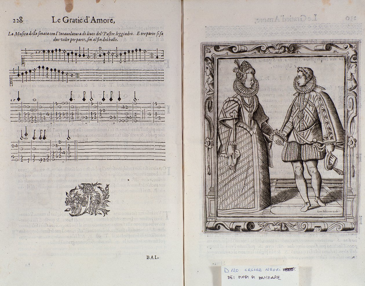 イタリアのダンサー、チェザーレネグリによるイルトロンボーン（1536-1604）による2つのページのルグラティダモーレ（Le Grazie dAmore）のバレエの説明、ダンス条約 作： イタリア語学校