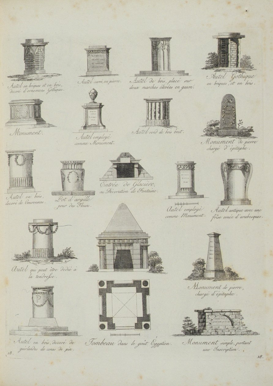 JG GrohmannによるA Compendium of Drawingsの庭の装飾品のデザイン、1805年発行 作： イタリア語学校