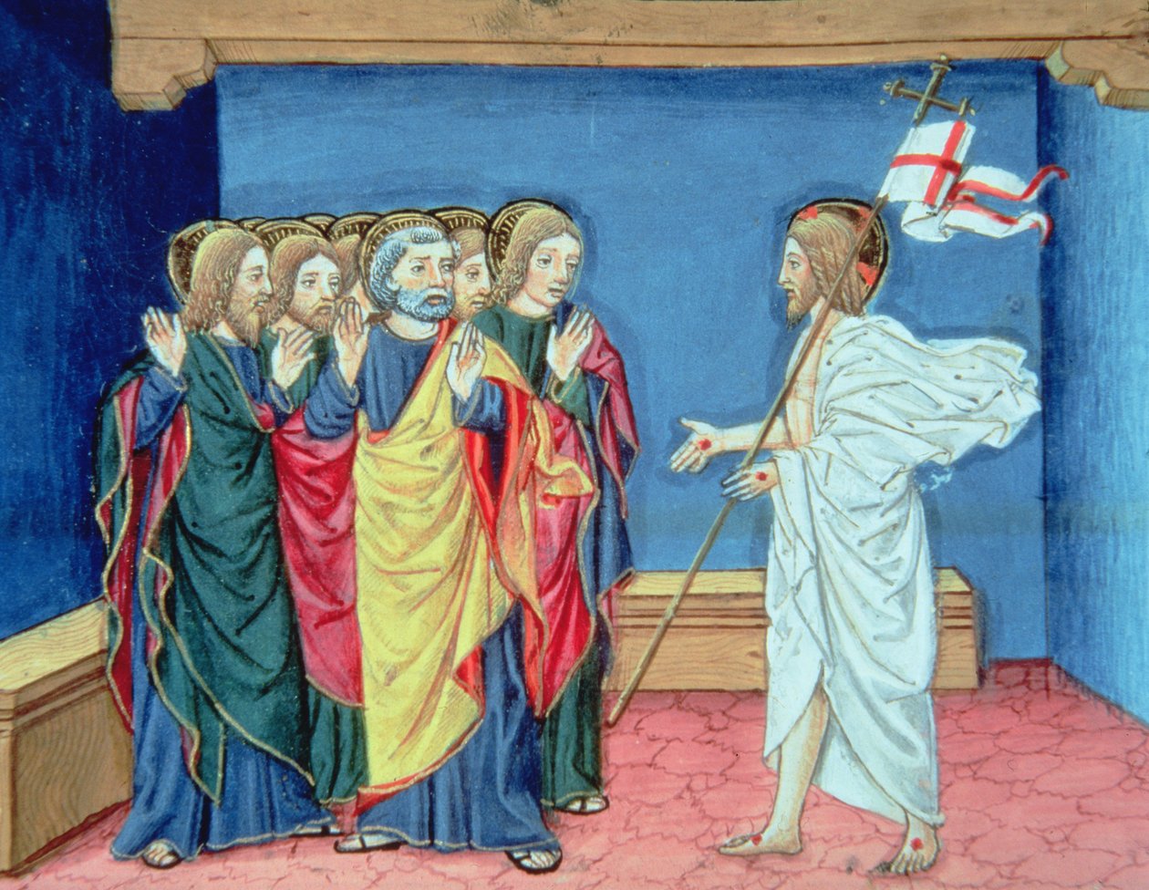 Fol.132va 復活したキリストが弟子たちに手とわき腹の傷を見せる 作： イタリア語学校