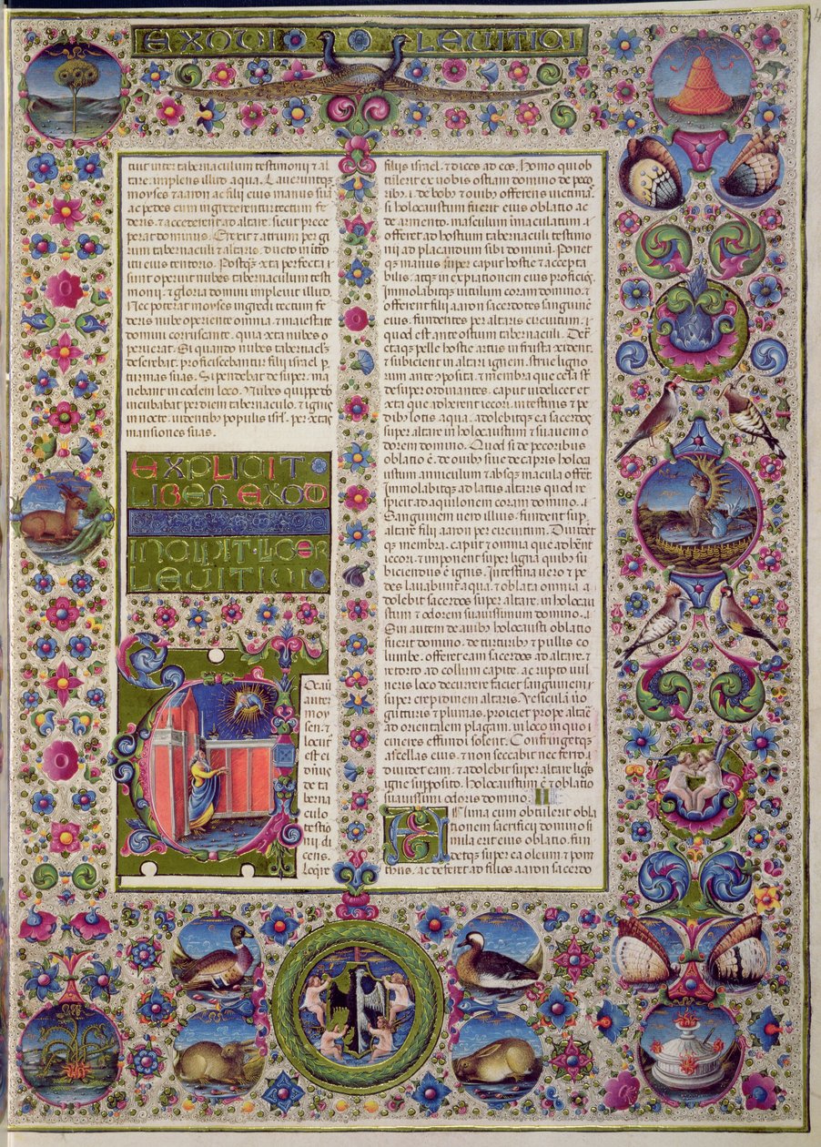Fol.44r エステのボルソ聖書からのレビ記の冒頭の言葉。 Vol 1 (ベラム) 作： イタリア語学校