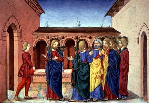 Fol.91v キリストは、ラザロの病気は致命的ではないと告げる (ベラム) 作： イタリア語学校