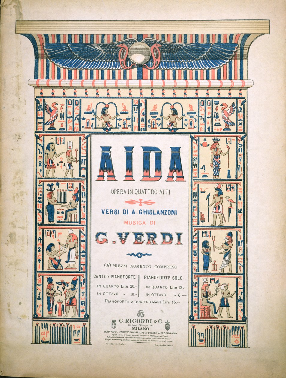 アイダのスコアの表紙、ジュゼッペヴェルディ（1813-1901） 作： イタリア語学校