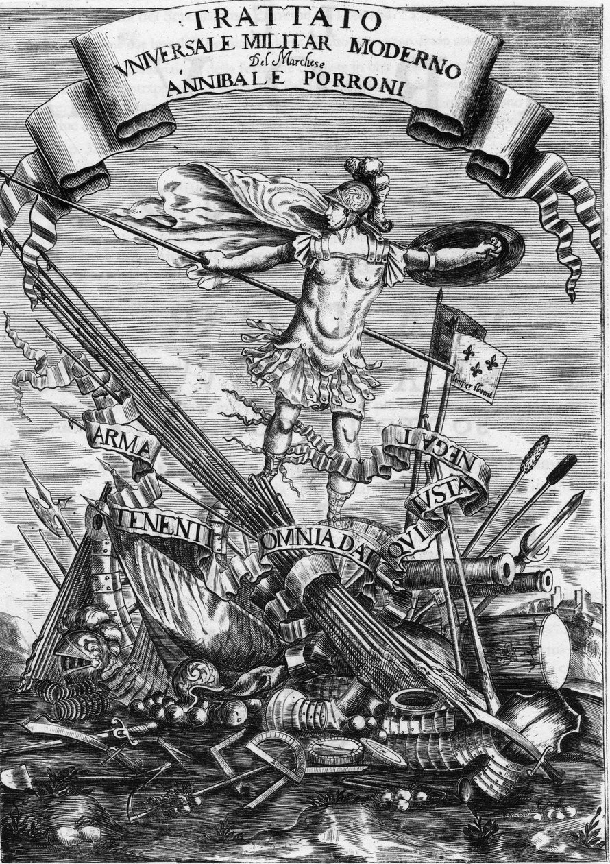 1676年の "Trattato Universale Militare Moderno"（現代の万国軍事条約）の正面図 作： イタリア語学校