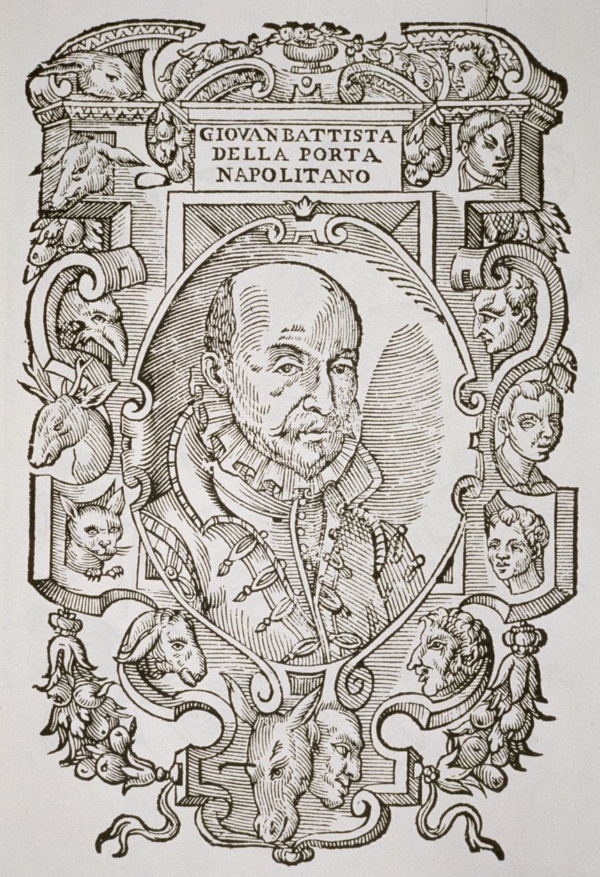 19世紀後半に出版された 『History of Magic』に描かれた彼の著書、Delle Celeste Fisionomia、パドヴァ1616のGiovanni Battista della Porta（1535-1615） 作： イタリア語学校