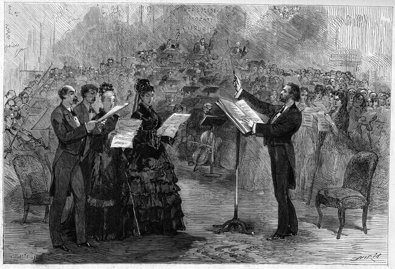 1874年にパリオペラコミックでレクイエムミサを指揮するジュゼッペヴェルディ 作： イタリア語学校