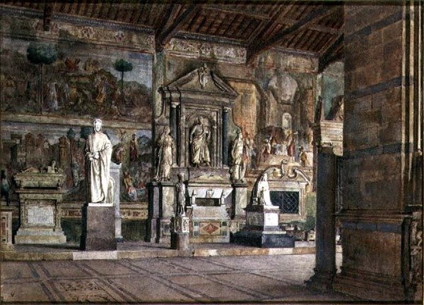 ピサのカンポ・サントの内部 1845年頃 （水彩・紙 作： イタリア語学校