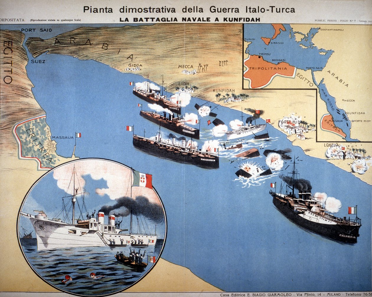 イタリア・トルコ戦争：紅海近くのクフィンダでの海戦 作： イタリア語学校