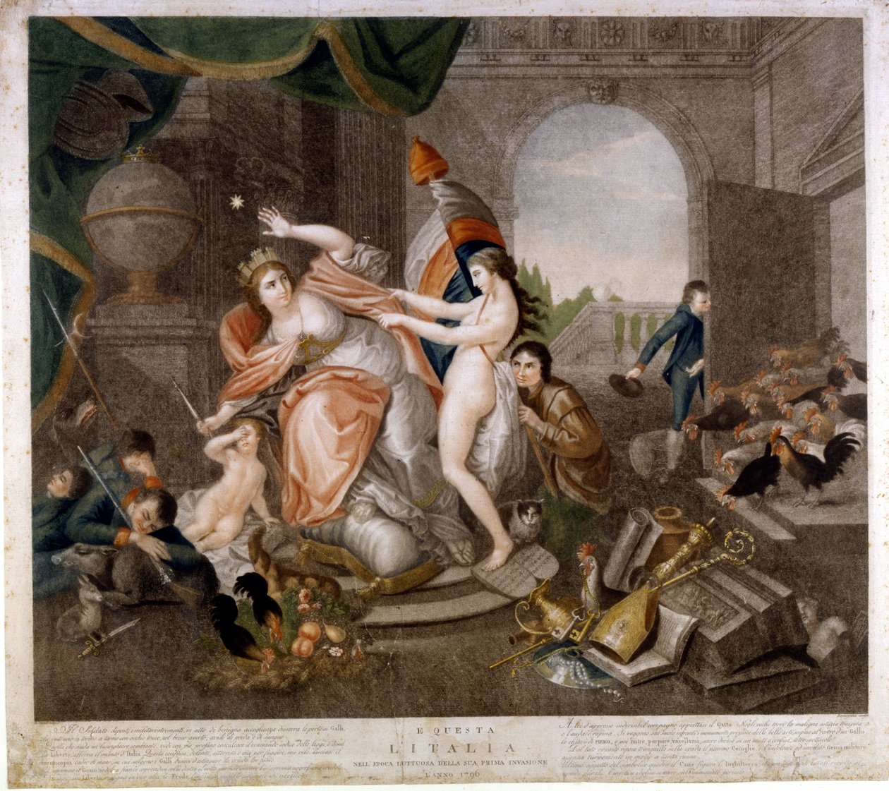 1796年の侵攻に関するイタリアの反フランス風刺出版物。リソルジメント博物館。ミラノ 作： イタリア語学校