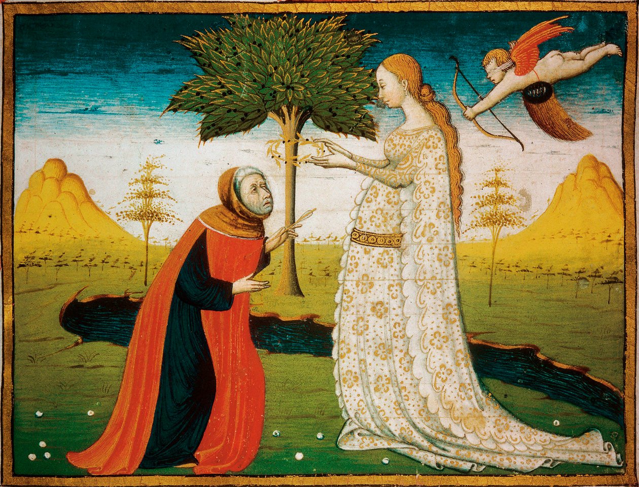 Laura (Laure) de Noves (1308-1348) が詩人 Francesco Petrarca (Petrarque) を戴冠。 作： イタリア語学校