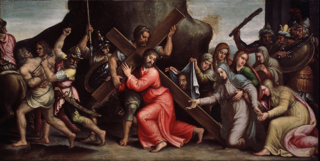 「十字架を背負ったキリスト」（十字架を背負ったキリスト） イタリア派の絵画。 1550-1600 マニエリスム。 Regional Deineka Art Gallery、クルスク ロシア 作： イタリア語学校