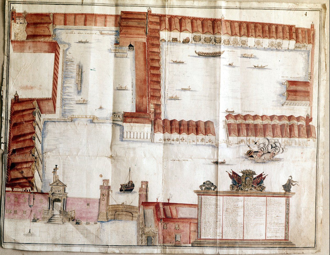 1580年のヴェネツィア・アーセナルの地図。 作： イタリア語学校