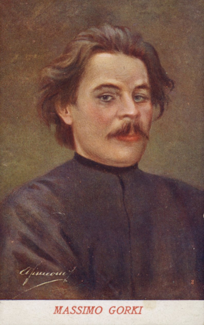 マクシム・ゴーリキー（1868～1936）、ロシアの作家、政治活動家（カラーリトグラフ） 作： イタリア語学校
