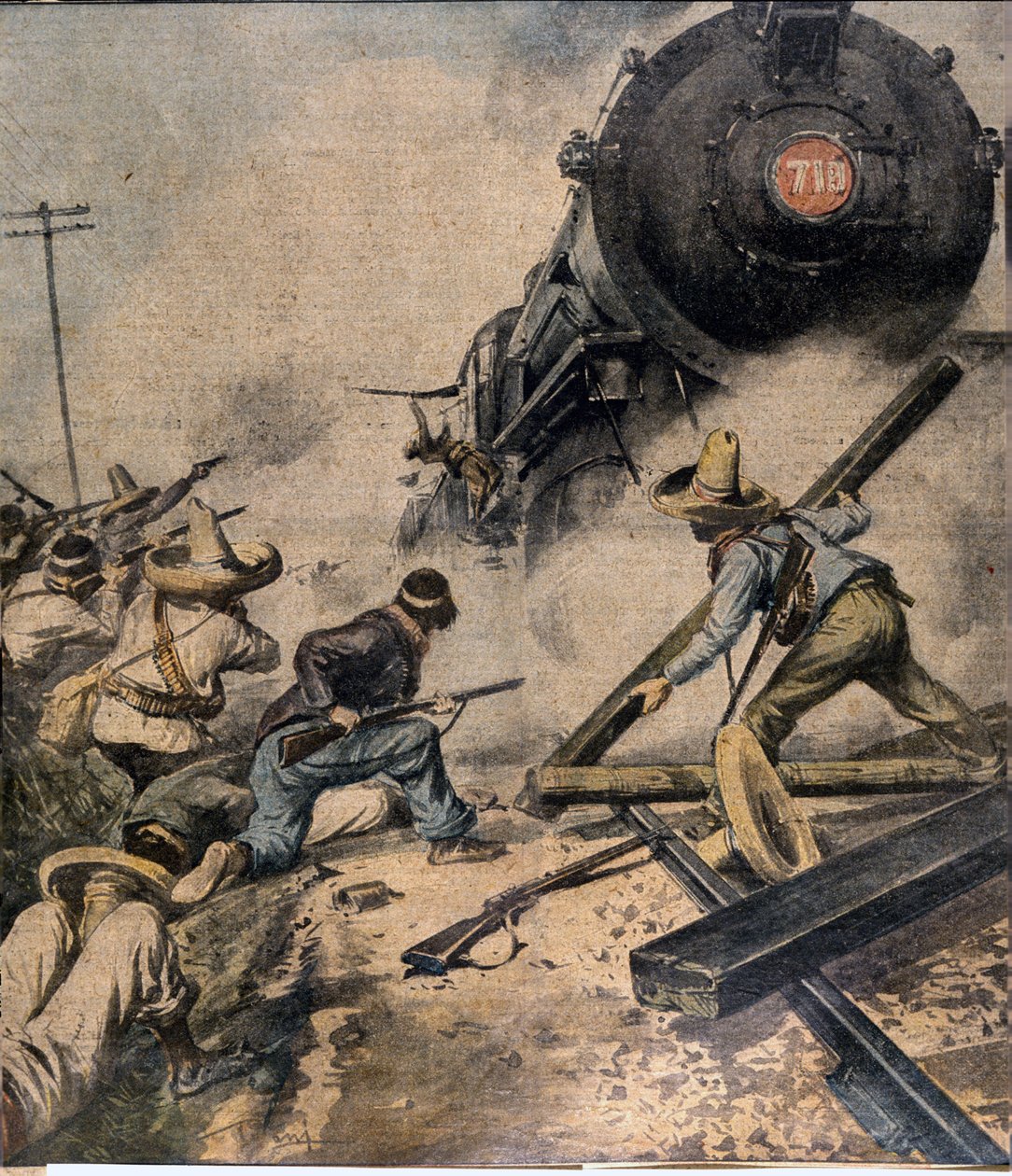 メキシコ革命：列車を襲撃する反乱軍 イラスト：Abbo（「L