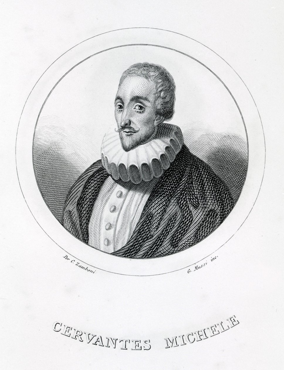 ミゲル・デ・セルバンテス、スペインの作家（1547～1616）。 作： イタリア語学校