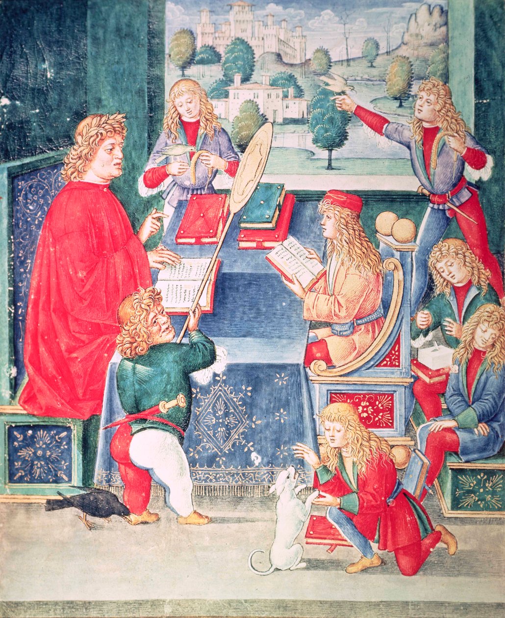 Ms 2167 f.13v マキシミリアン・スフォルツァが「ドナトゥス・グラマティカ」（ベラム）からロンバードのレッスンに参加 作： イタリア語学校
