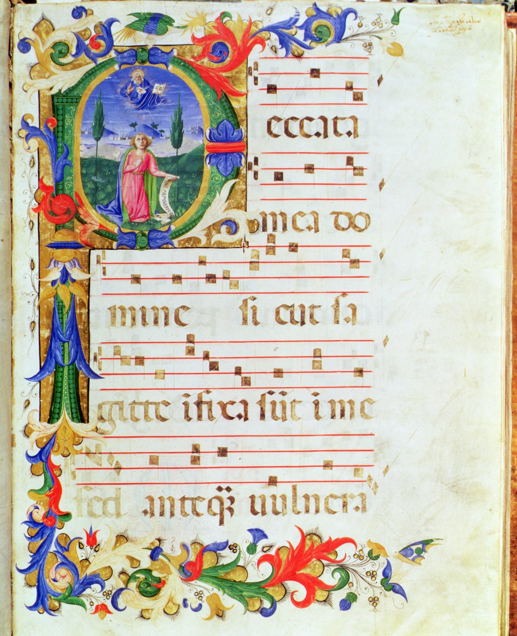 Ms 577 f.1 Bartolomeo di Fruosino (1366-1441) 1421 (vellum) によって照らされた「Messale di Sant