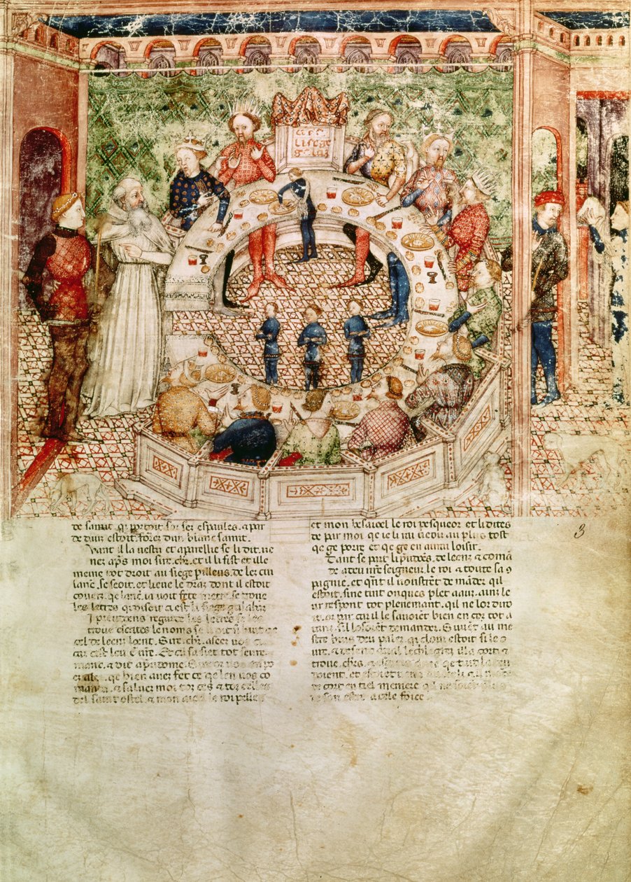 Ms Fr 343 fol.3サーガラハッドがクエストデルサングラールからc.1380-85から円卓に迎えられました 作： イタリア語学校