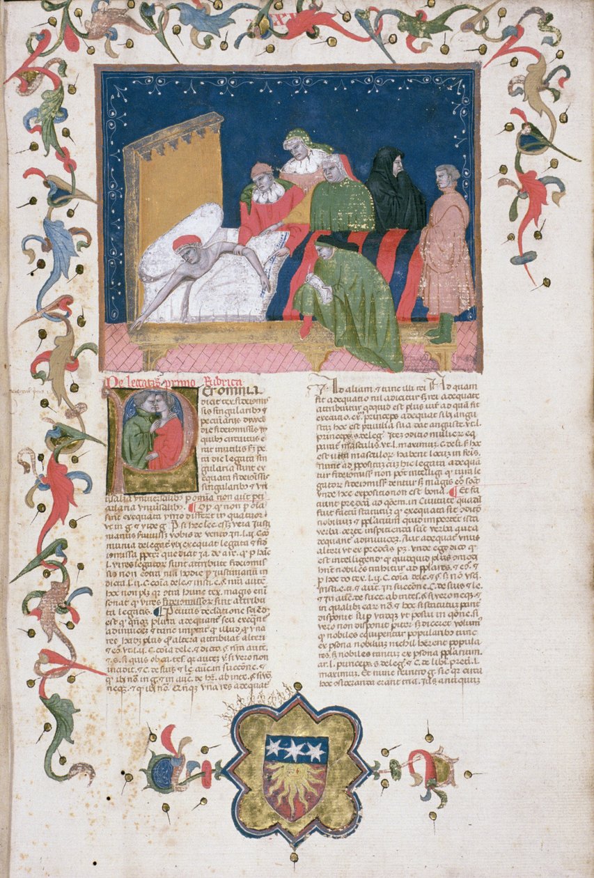 Ms Hunter 6 f.1r 意志を固める男、Bartoli de Saxoferrato (1314-57) 作「Lectura super Infortiato」より (ベラム) 作： イタリア語学校