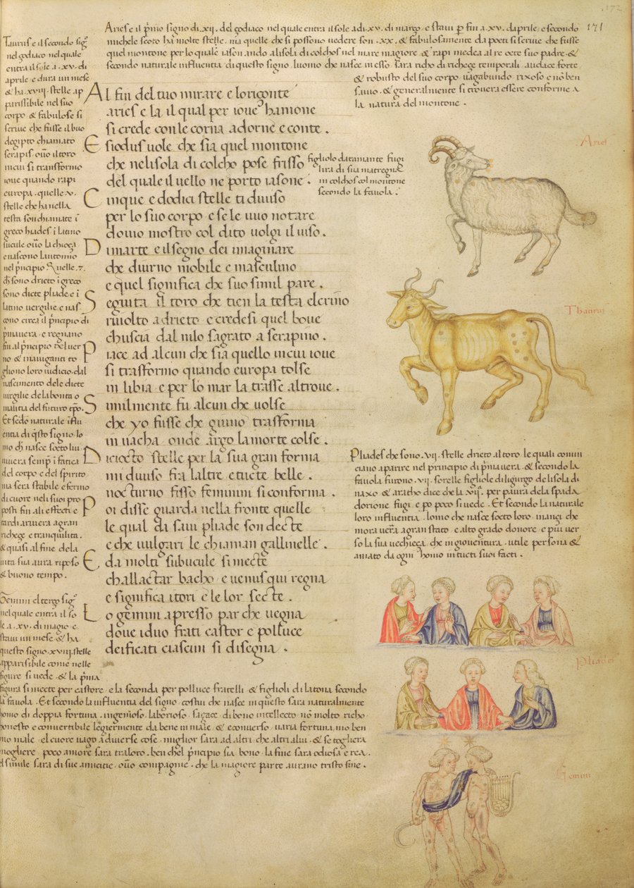 Ms Italien 87 fol.171 「De Civitation Dei, San Agostino」の星座を示すページ (ベラム) 作： イタリア語学校