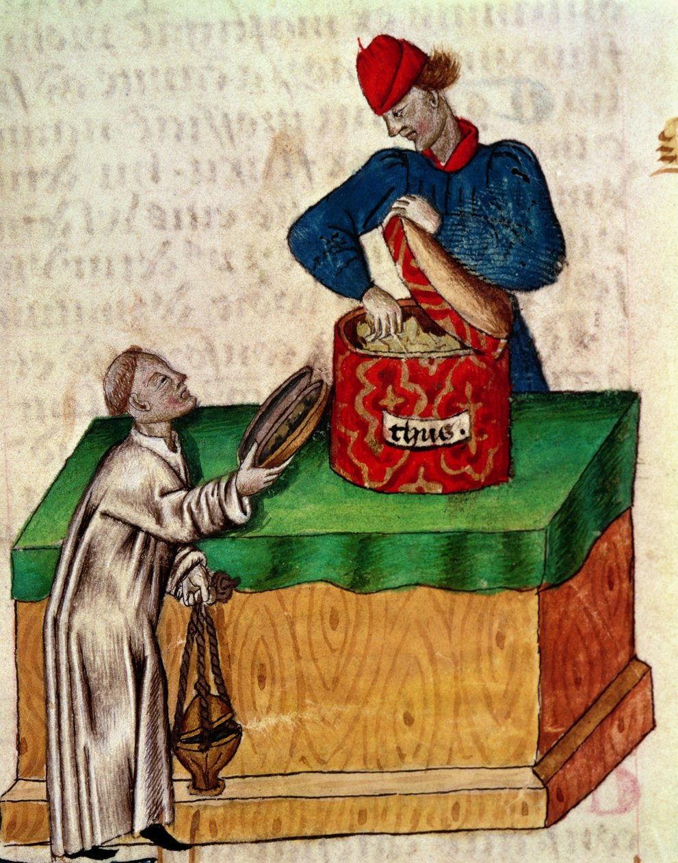 Ms Lat 993 fol.104r お香売り、ディオスコリデス作「ハーブの草稿」より (ベラム) 作： イタリア語学校